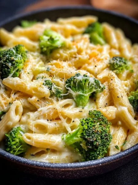 Delicious Cheesy Broccoli Pasta dish served in a bowl
