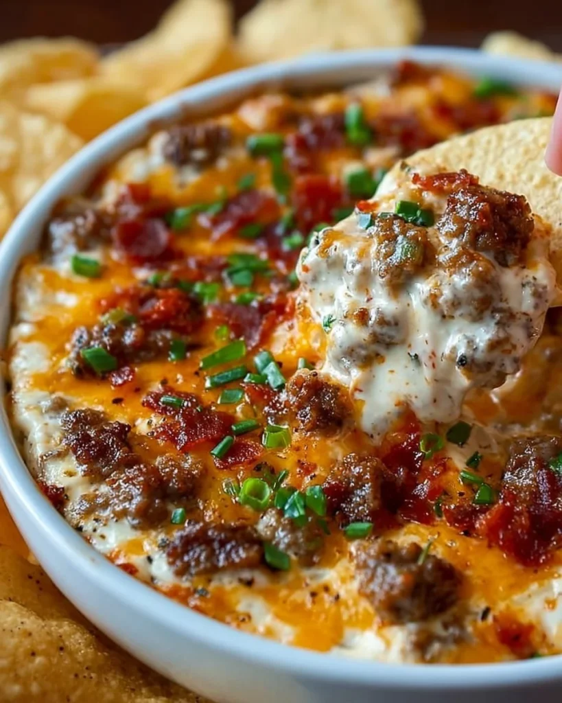 Delicious Cheesy Hissy Fit Dip served with tortilla chips