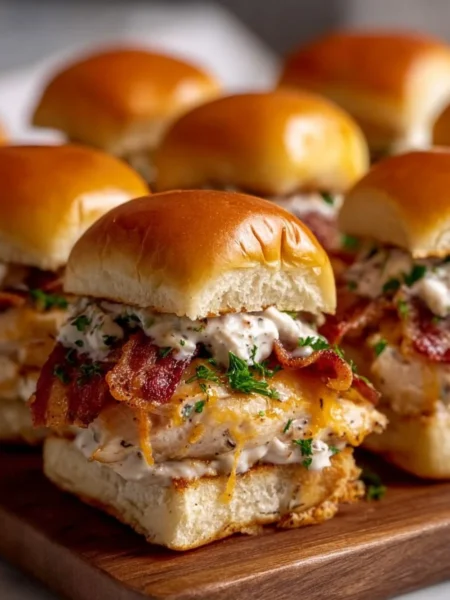 Delicious Chicken Bacon Ranch Sliders served on a platter