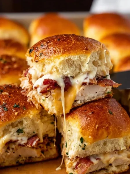Delicious chicken bacon ranch sliders served on a platter