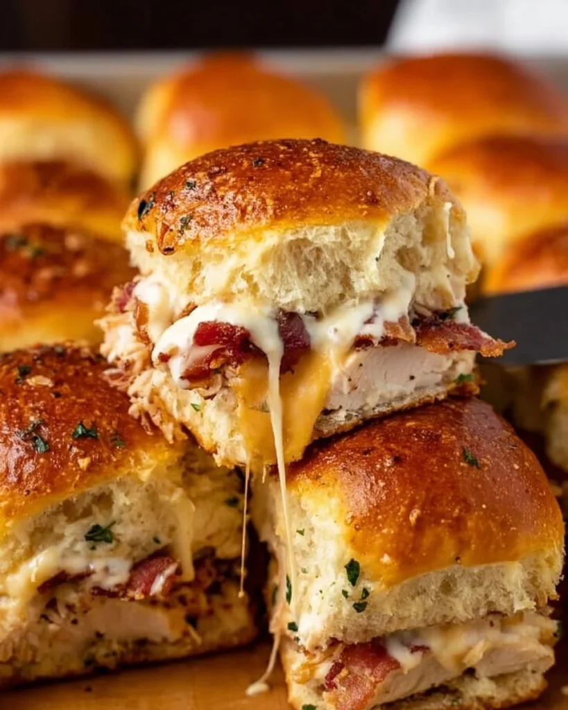 Delicious chicken bacon ranch sliders served on a platter
