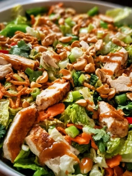 Delicious Chicken Cashew Crunch Salad with fresh vegetables and cashews