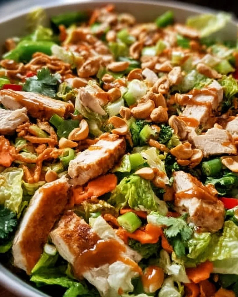 Delicious Chicken Cashew Crunch Salad with fresh vegetables and cashews