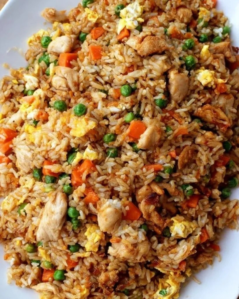 Delicious Chinese Chicken Fried Rice served in a bowl with vibrant vegetables