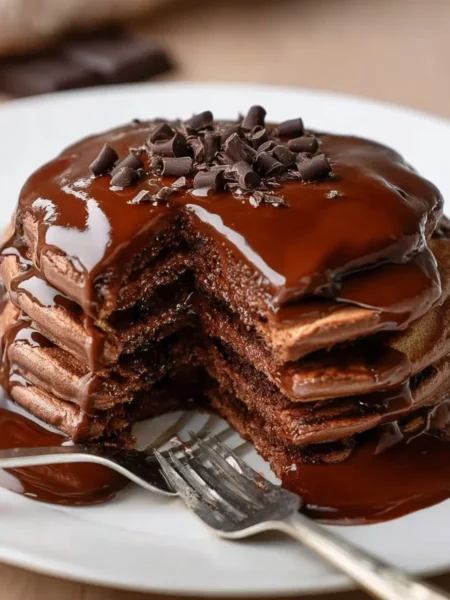 Delicious chocolate pancakes topped with specialty ingredients