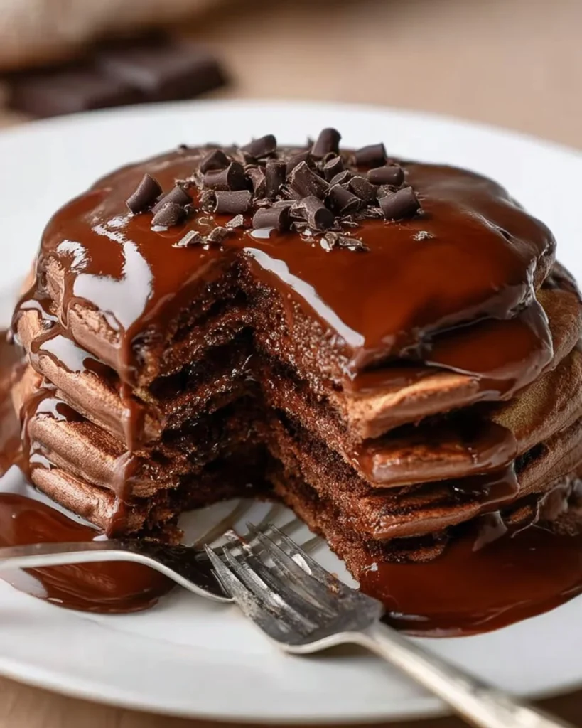 Delicious chocolate pancakes topped with specialty ingredients