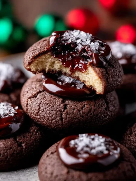 Delicious Chocolate Thumbprint Cookies with a sweet jam center