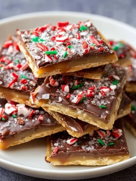 Delicious homemade Christmas Crack treat with chocolate and nuts.