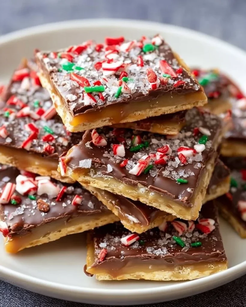 Delicious homemade Christmas Crack treat with chocolate and nuts.