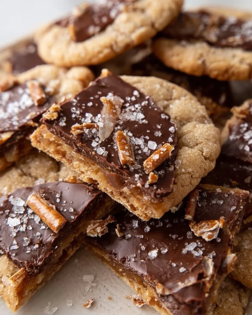 A plate of festive Christmas Crack Cookies with chocolate and nuts
