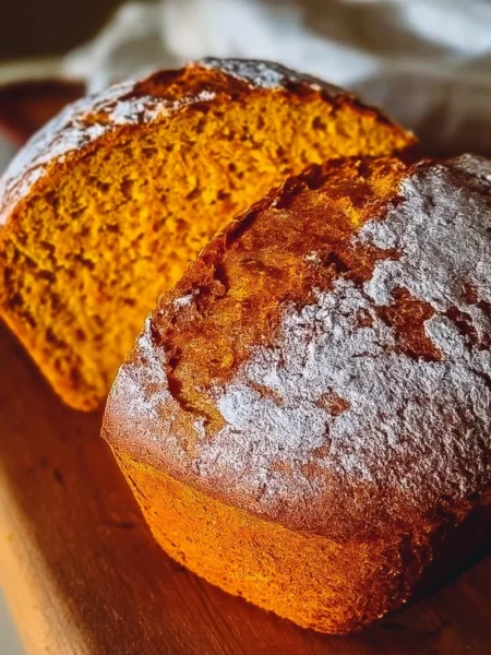 Freshly baked Classic Dutch Oven Pumpkin Bread with spices.