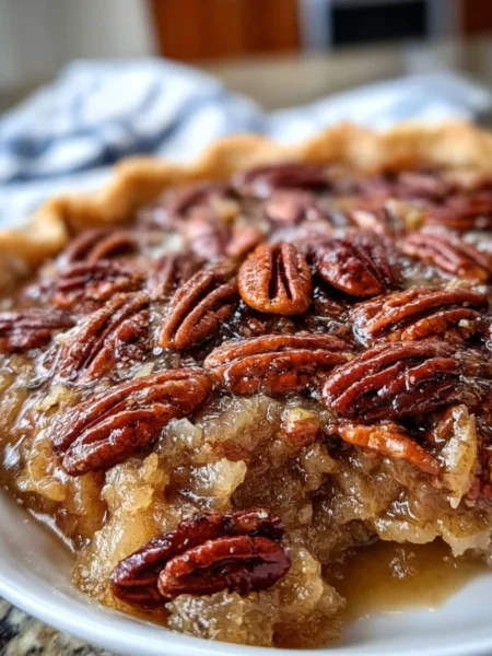 Delicious serving of Classic Pecan Pie Cobbler topped with whipped cream