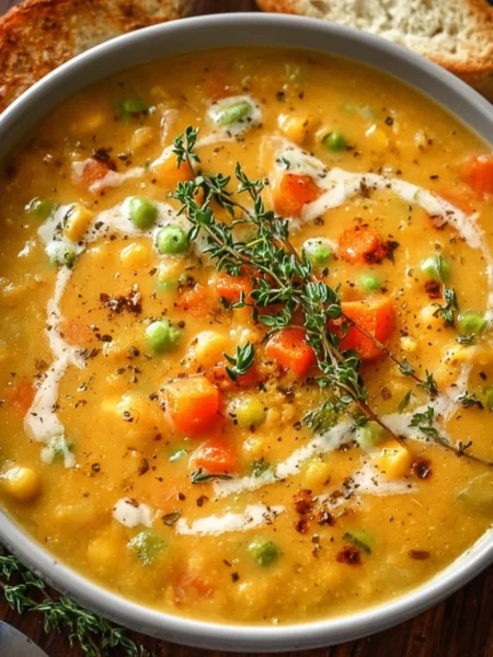 Comforting one-pot creamy vegetable soup made with fresh vegetables