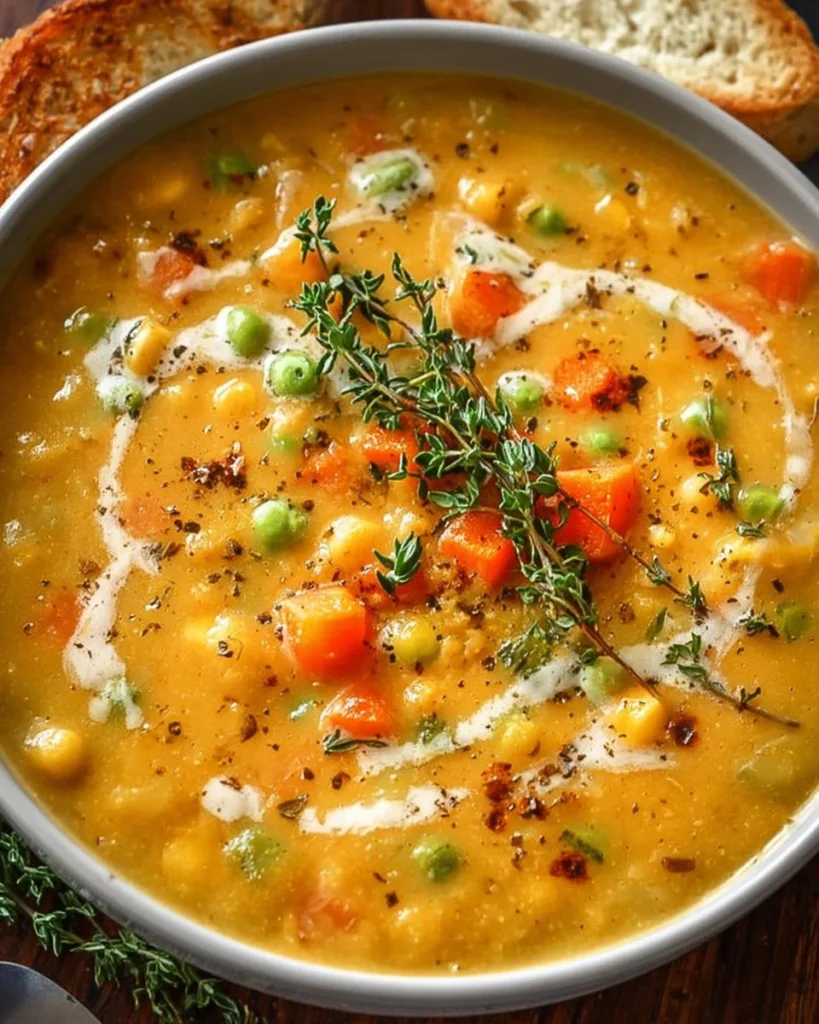 Comforting one-pot creamy vegetable soup made with fresh vegetables