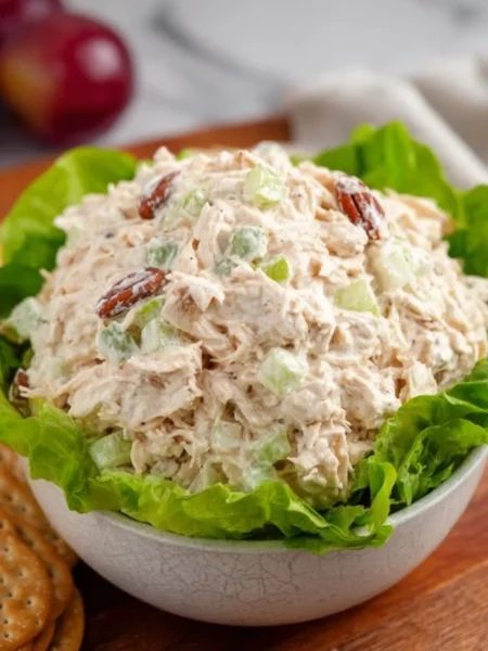 Delicious Copycat Classic Carol Chicken Salad served in a bowl with fresh ingredients.