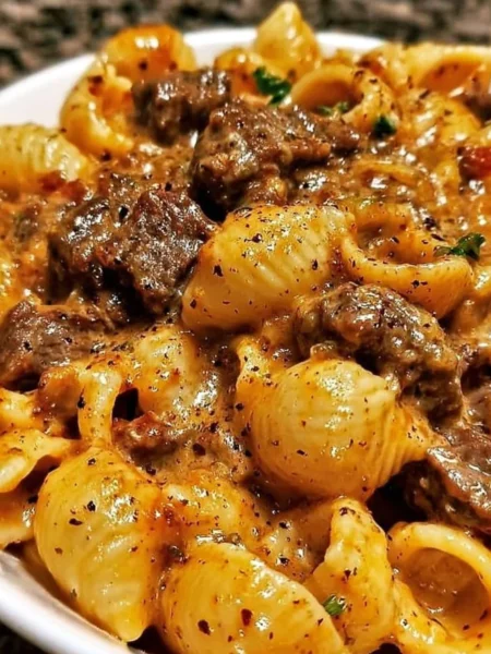 Bowl of Creamy Paprika Steak Shells with rich and smoky flavors