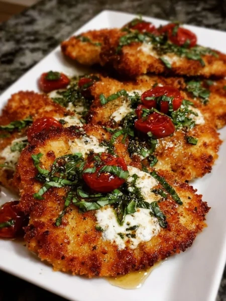 Crispy Parmesan-Basil Chicken Cutlets plated with a side of vegetables