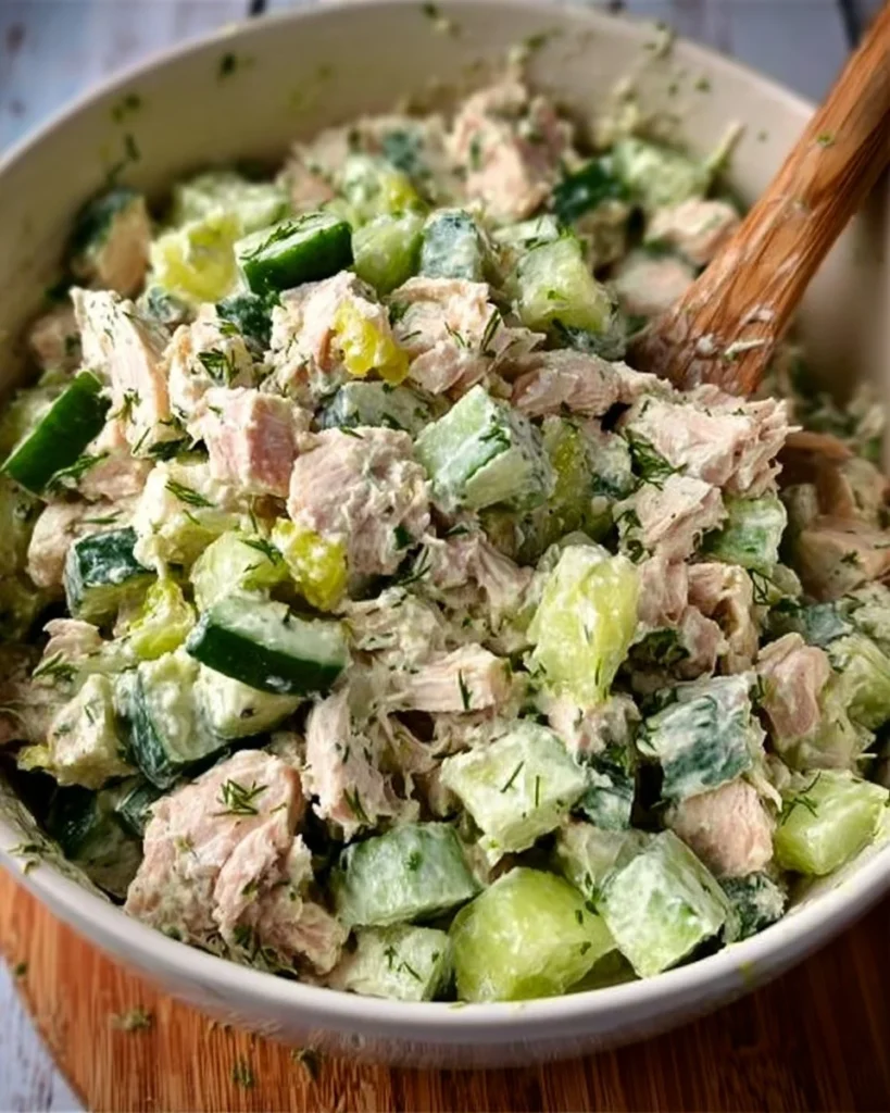 Cucumber Dill Rotisserie Chicken Salad served in a bowl with fresh ingredients