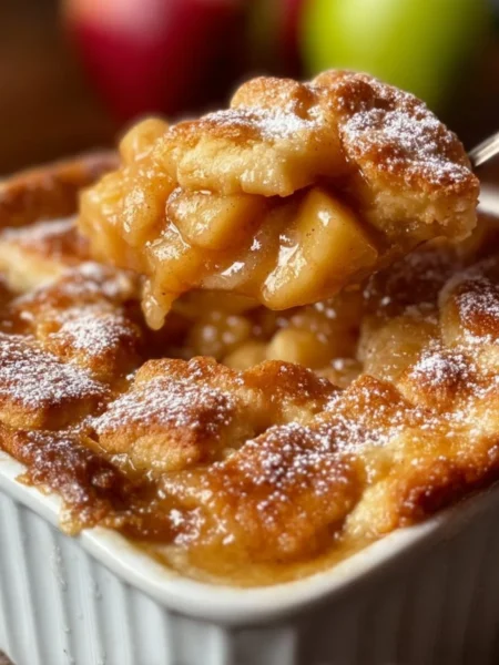 Delicious homemade easy apple cobbler fresh out of the oven.