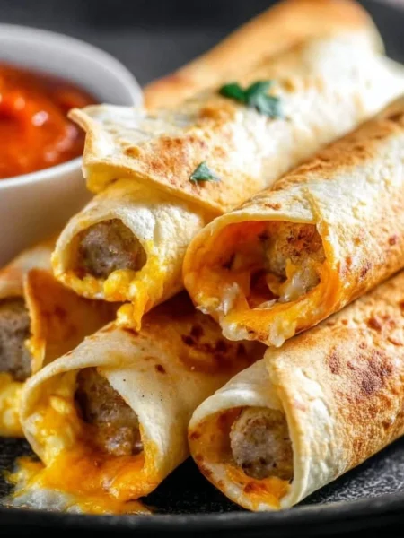 Delicious homemade breakfast taquitos ready to serve.