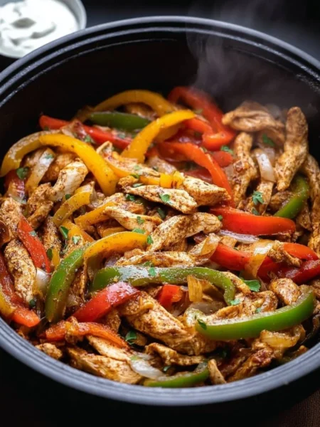 Delicious easy Crockpot Chicken Fajitas served with fresh toppings.