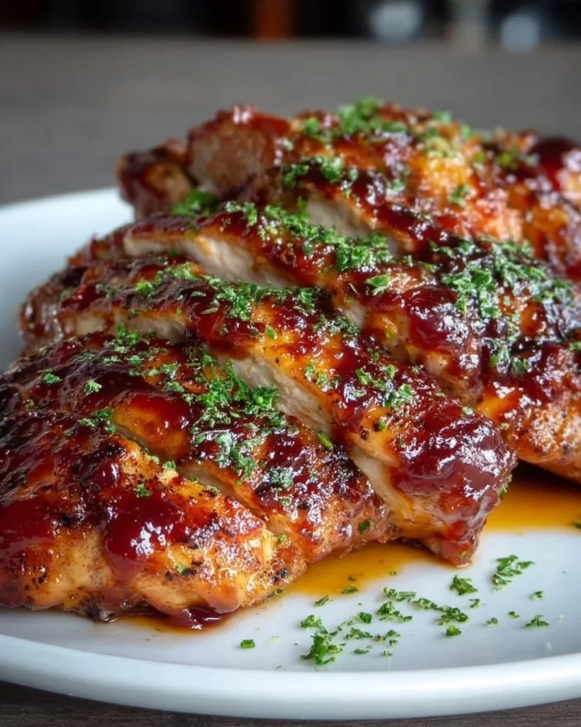 Delicious Easy Crockpot Chicken with Sweet BBQ Sauce served on a plate