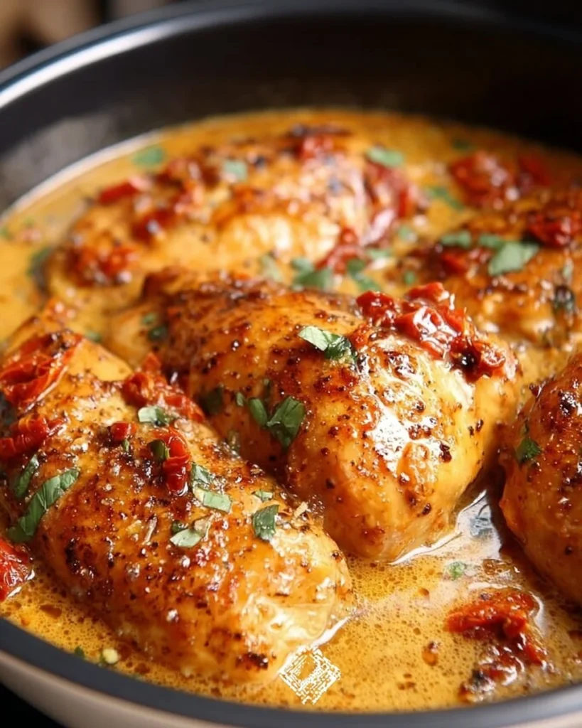 Delicious Easy Crockpot Marry Me Chicken served in a bowl with herbs