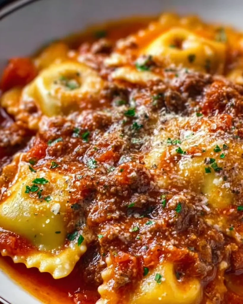 Delicious Crockpot Ravioli Lasagna in a slow cooker