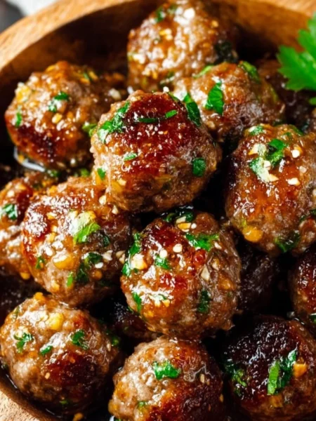 Delicious easy keto garlic butter meatballs served in a dish