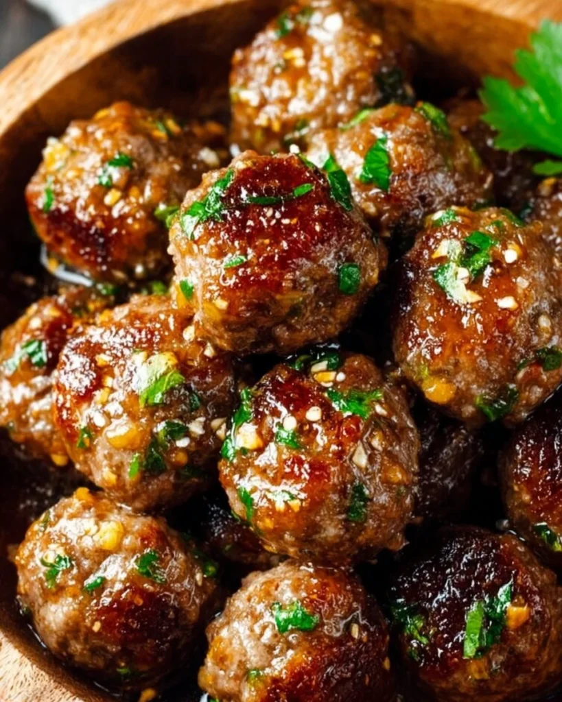 Delicious easy keto garlic butter meatballs served in a dish