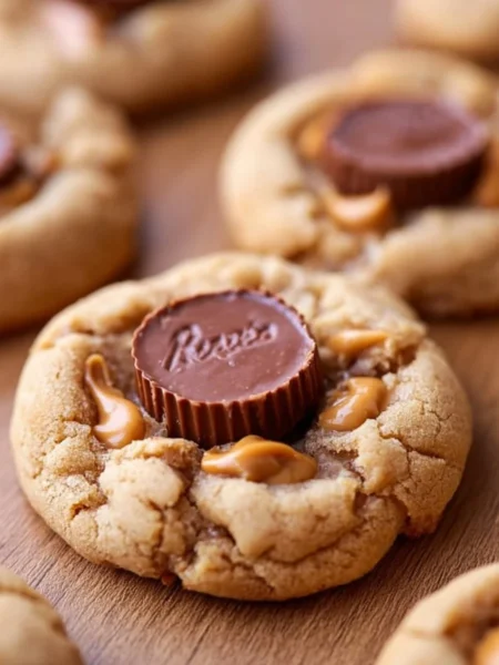 Delicious freshly baked Reese's Peanut Butter Cup Cookies on a plate