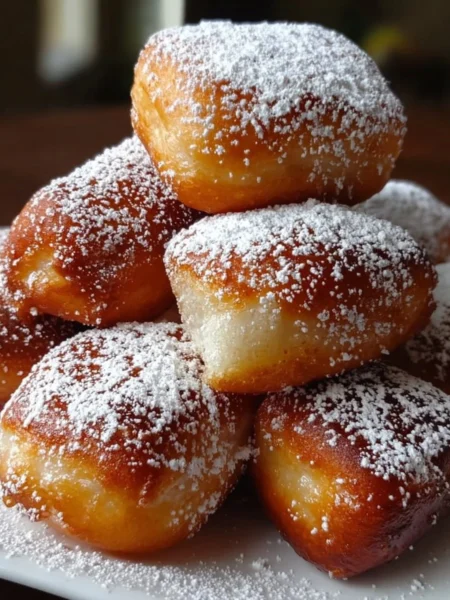 Easy vanilla beignets recipe with fluffy dough and powdered sugar topping