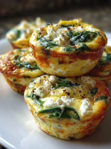 Delicious egg muffins with spinach and feta, perfect for a quick breakfast.