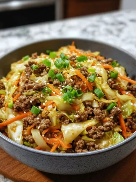 Delicious egg roll in a bowl with vegetables and savory sauce