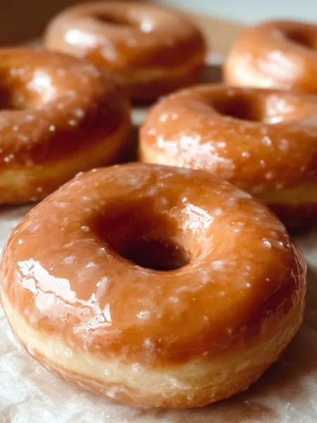 Glazed sourdough donuts freshly baked using an easy discard recipe