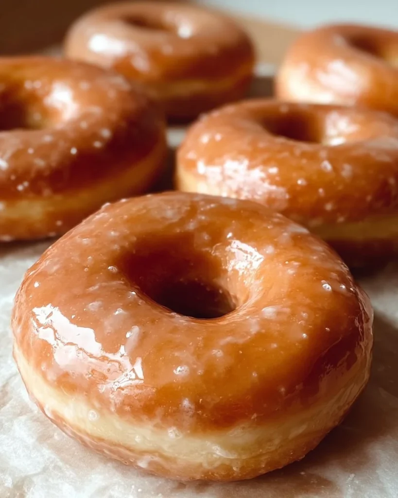 Glazed sourdough donuts freshly baked using an easy discard recipe
