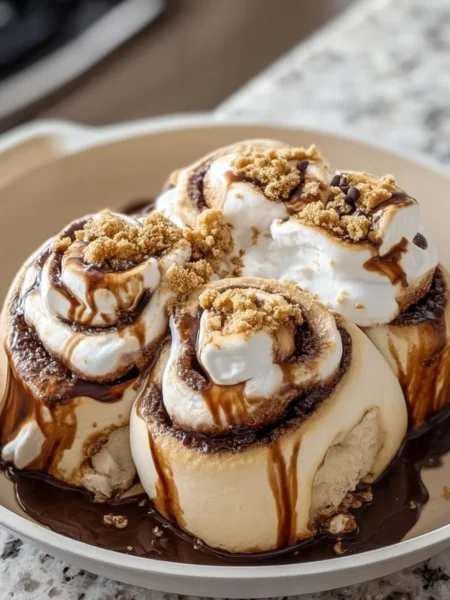 Delicious homemade gooey S&#039;mores Rolls served on a plate