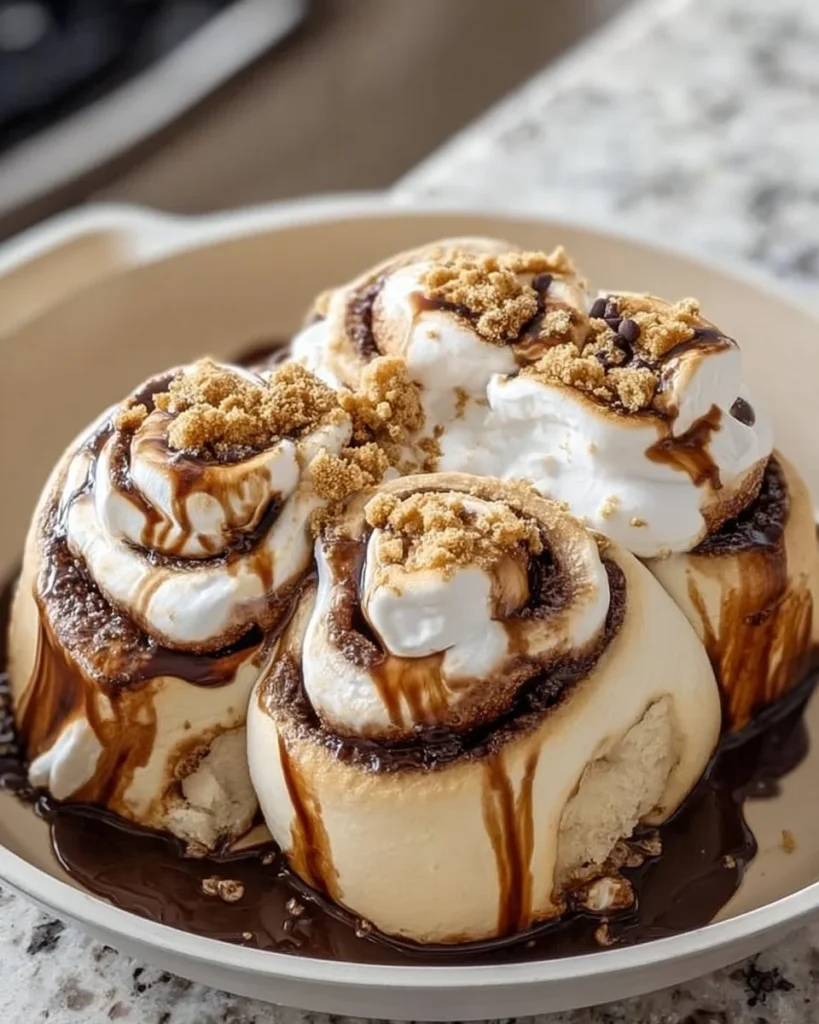 Delicious homemade gooey S'mores Rolls served on a plate