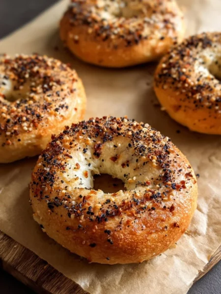 Freshly baked Greek Yogurt Bagels with a golden crust and soft interior