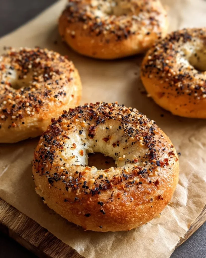 Freshly baked Greek Yogurt Bagels with a golden crust and soft interior