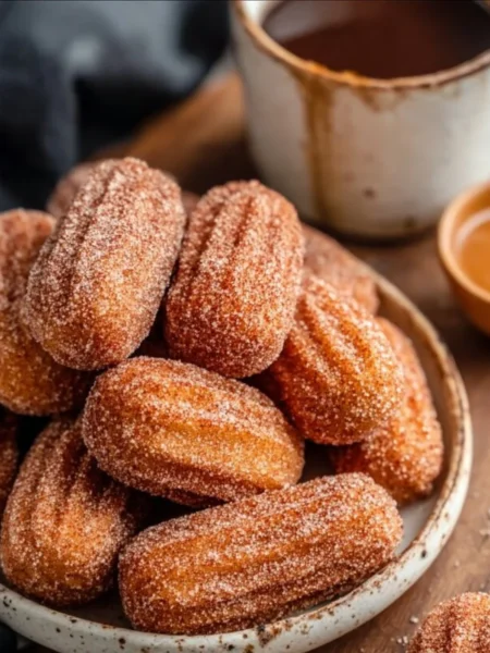 Healthy baked churro bites fresh out of the oven, dusted with cinnamon sugar.