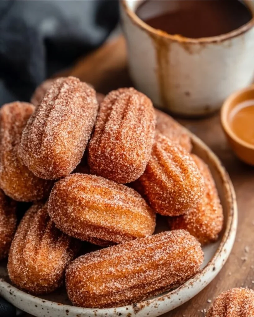 Healthy baked churro bites fresh out of the oven, dusted with cinnamon sugar.