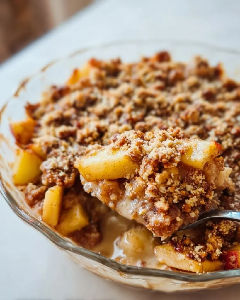 Healthy Breakfast Apple Crumble topped with oats and fresh fruits
