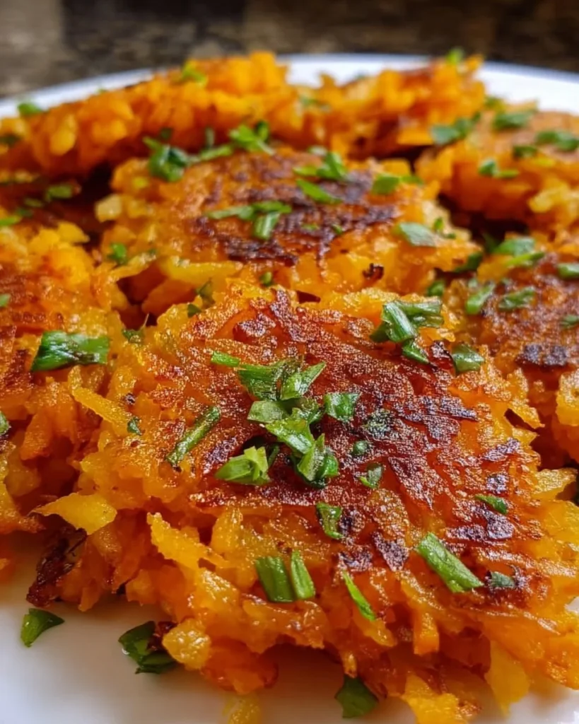 Crispy healthy sweet potato hash browns served on a plate