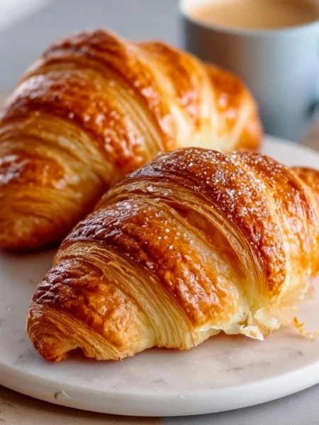 Delicious homemade croissants fresh out of the oven, flaky and golden.