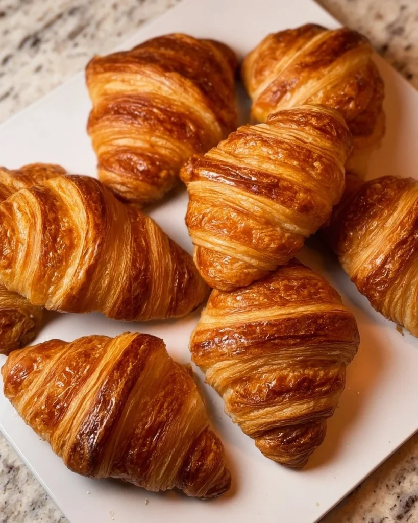 freshly baked homemade croissants on a wooden table
