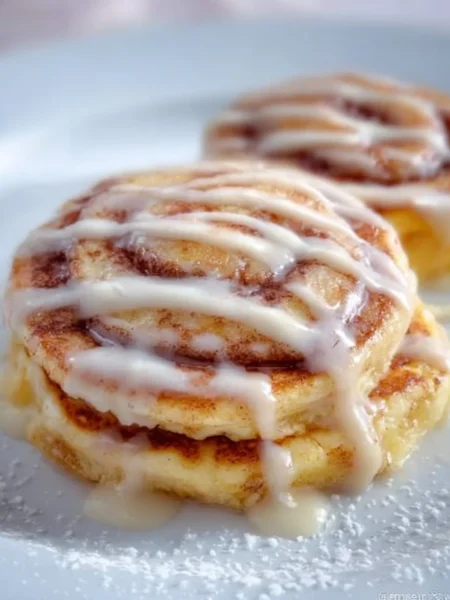 IHOP's cinnamon roll pancakes with icing and cinnamon swirl