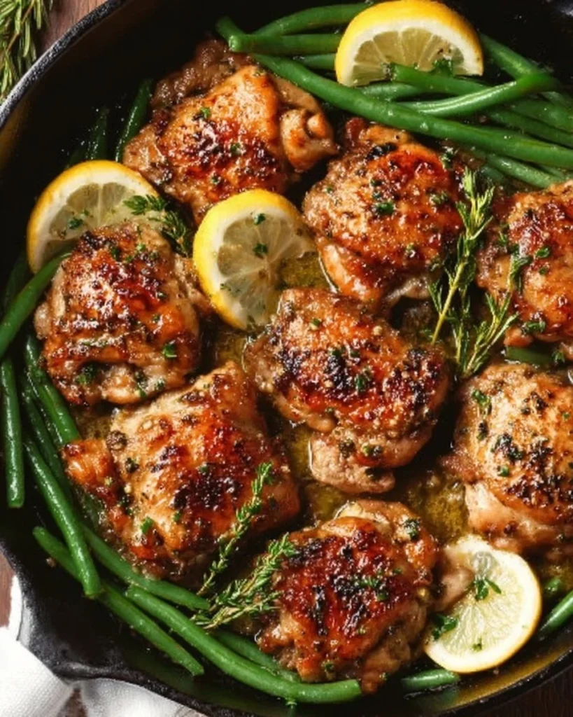 Lemon Garlic Butter Chicken Thighs served with a side of fresh vegetables