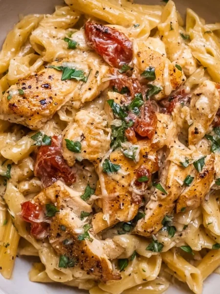 Delicious Marry Me Chicken Pasta with creamy sauce and herbs