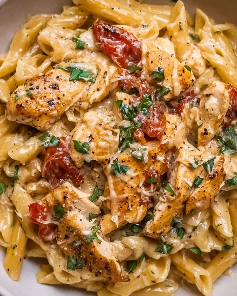 Delicious Marry Me Chicken Pasta with creamy sauce and herbs